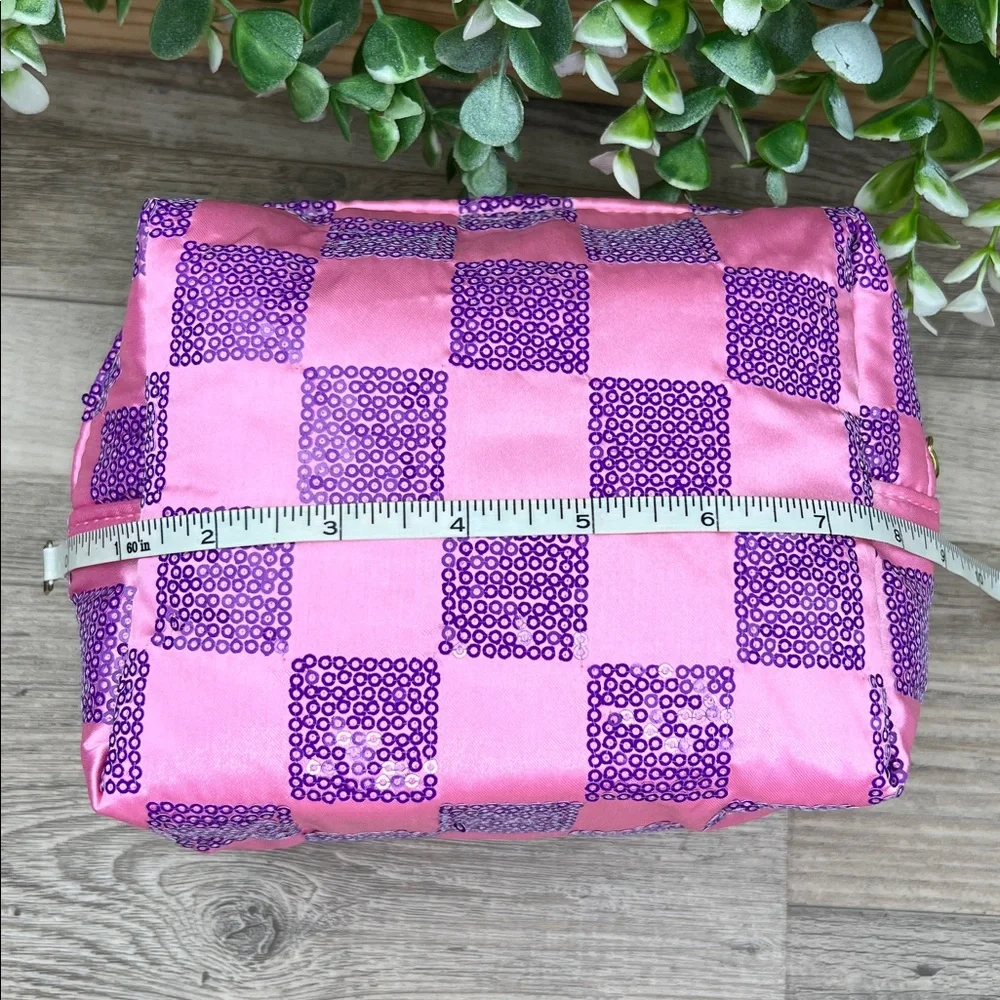 Ulta Beauty Pink and Purple Sequins Check Pattern Cosmetic Pouch Bag